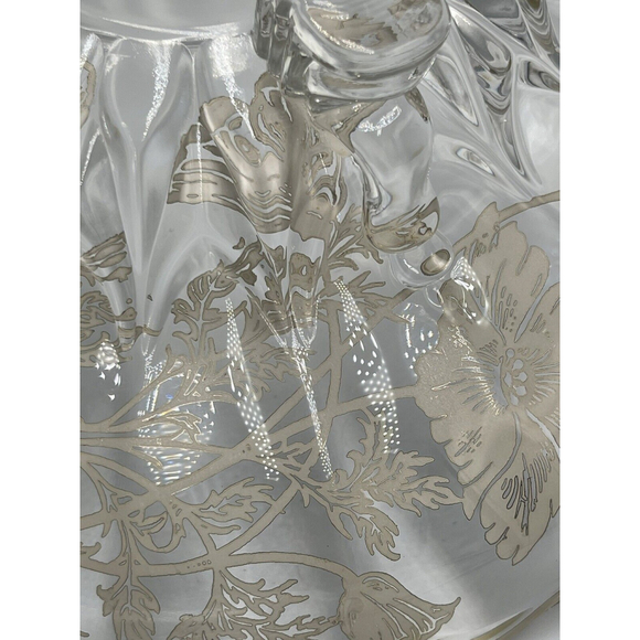 Vtg Art Deco Clear Glass Centerpiece Fruit Footed Bowl Silver Floral Accents MCM - Picture 9 of 9